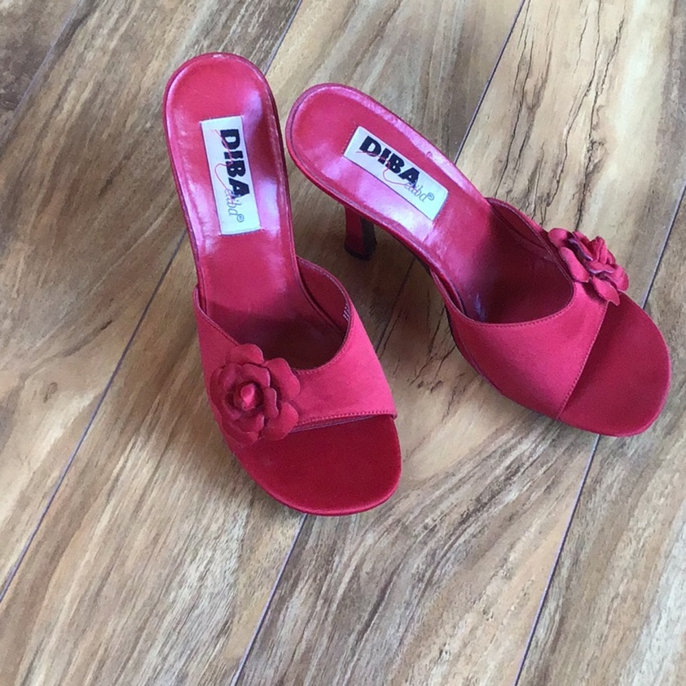 Red heeled sandals by DIBA